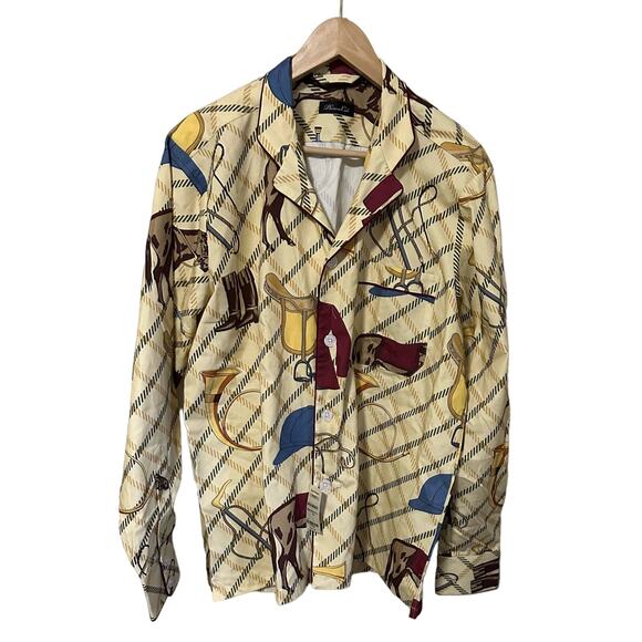 Phineas Cole Brushed Cotton Equestrian Print Pajama Set Tan Size Medium New - Picture 2 of 8